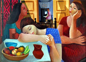 Di Cavalcanti - Mulheres e Frutas, óleo sobre tela, 1962