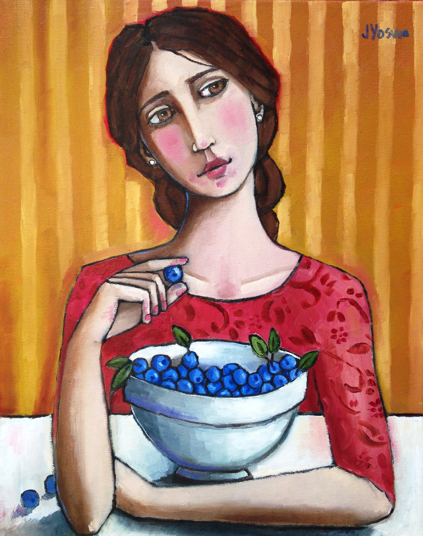 Jennifer Yoswa - Girl with a bow full of blueberries