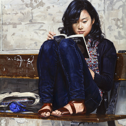 Michele Del Campo - Chinese girl reading - bench 