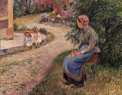 Pissarro-Criada sentada no jardim em Eragny-1884