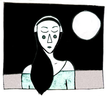"No cristal-lua contemplo / os teus pés seguindo rastros". (Lenilde Freitas, "Esboço de Eva"). Ilustração - "Uma" - de "Vânia Medeiros" 