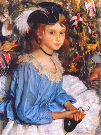 Zinaida Evgenievna Serebriakova - Katya in blue dreee by Christmas tree - 1922