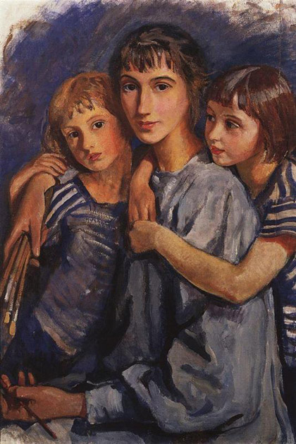 Zinaida Evgenievna Serebriakova - self-portrait-with-daughters-1921